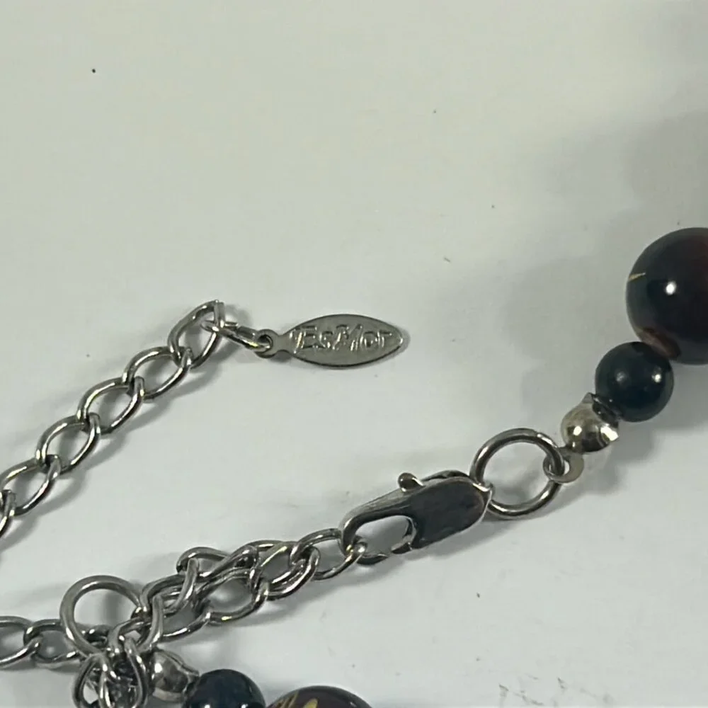 Esmor Beaded Necklace Brown Silver Tone Textured Graduated Ethnic 16-21